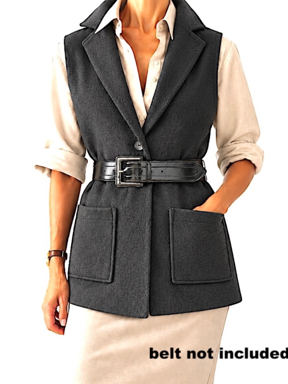 Tahari vest wool rayon pockets! button front collar unlined capsule warm S/M